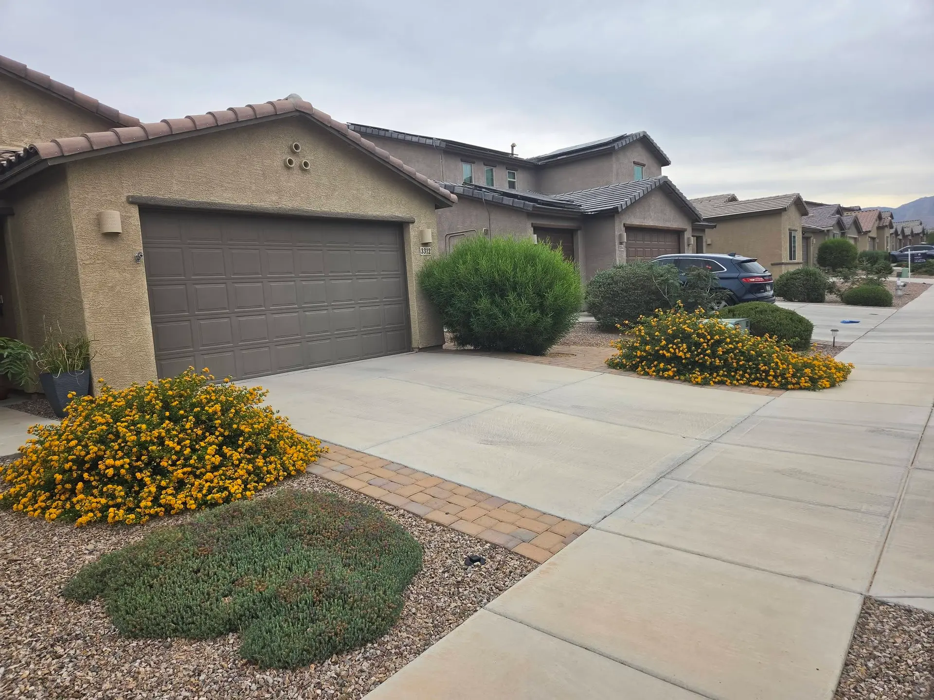Shrub trimming and fresh rock install on a residential landscape in Tucson, Arizona
